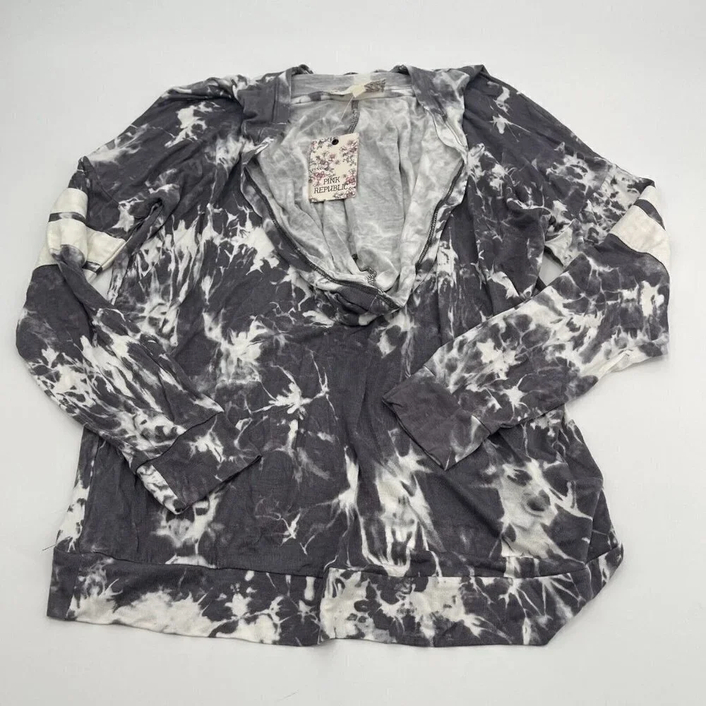Pink Republic Hoodie Medium Womens Tie Dye Pullover Grey White Causal Knit New